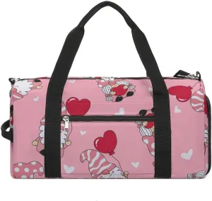 Valentine's Day Gnome Pink Duffel Bag with Shoe Compartment Lightweight for Travel Gym