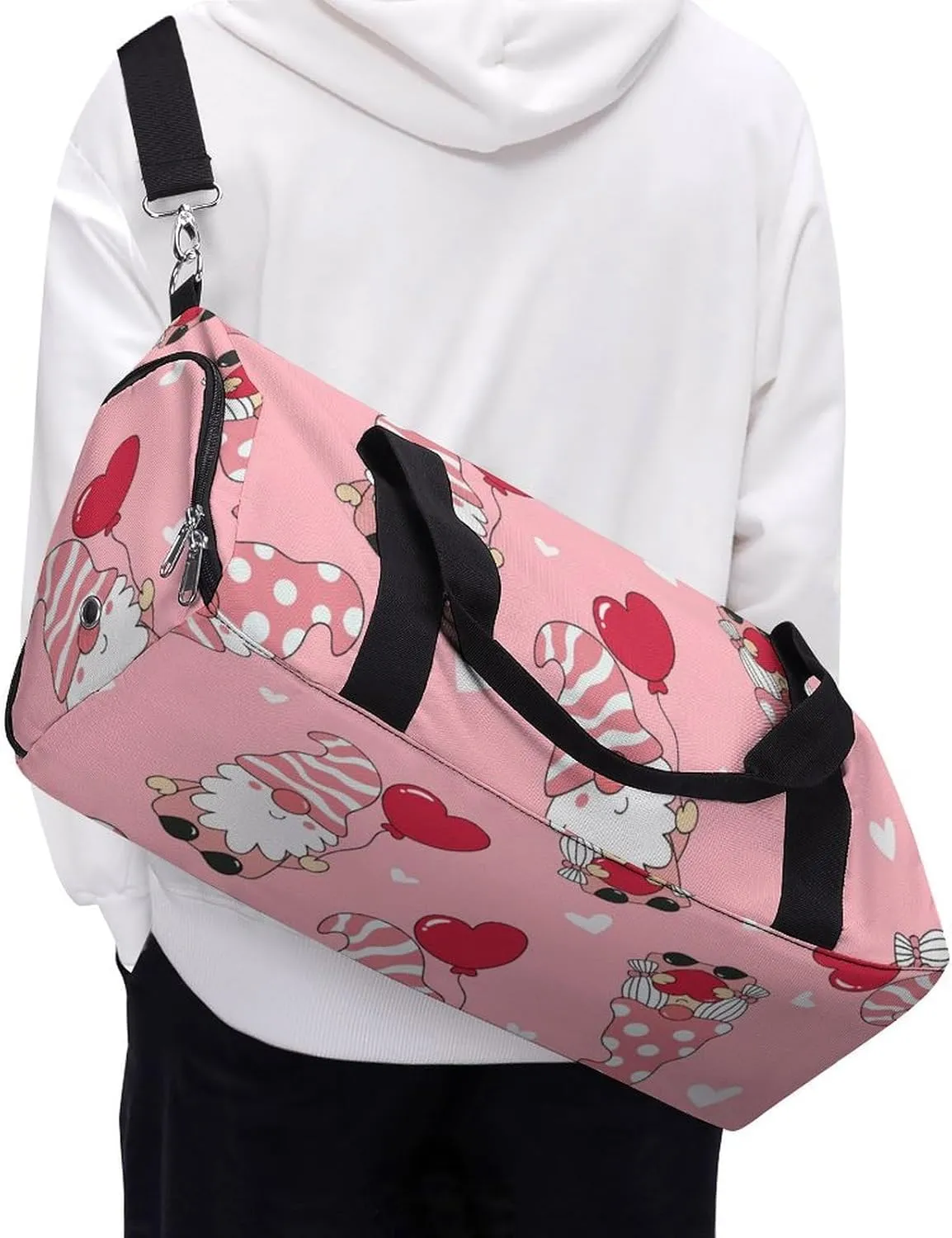 Valentine's Day Gnome Pink Duffel Bag with Shoe Compartment Lightweight for Travel Gym