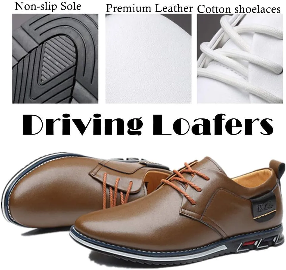 Veslexth Men Casual Driving Sneakers Loafers Breathable Comfort Walking Wing Tips Lace Up Luxury Leather Shoes for Male Business Work Office Dress Outdoor