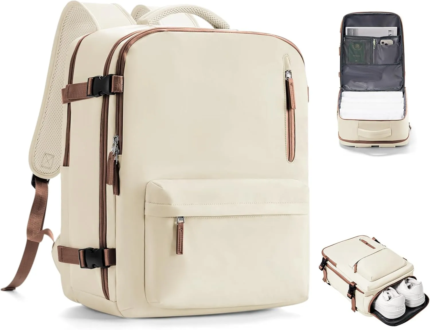 VGCUB Travel Backpack for Women Men for Spirit Airlines Personal Item Bag 18x14x8 Inches Laptop College Backpack,Waterproof Carry on Flight Approved Work Backpack Mochila de Viaje,Large Beige brown
