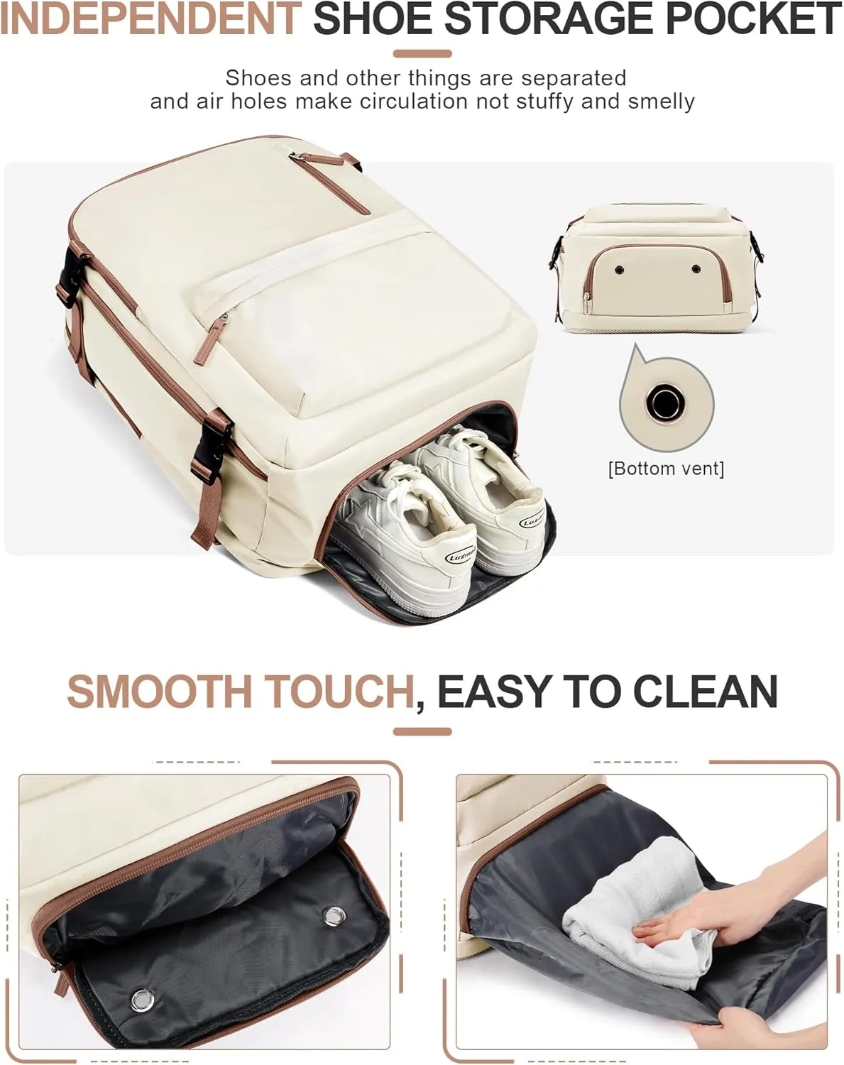 VGCUB Travel Backpack for Women Men for Spirit Airlines Personal Item Bag 18x14x8 Inches Laptop College Backpack,Waterproof Carry on Flight Approved Work Backpack Mochila de Viaje,Large Beige brown