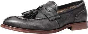 Vintage Tassel Loafers， Mens Manual Slip-On Urban Walking Moccasin Comfortable Leather Shoes,Black- 44/UK 9.5/US 10