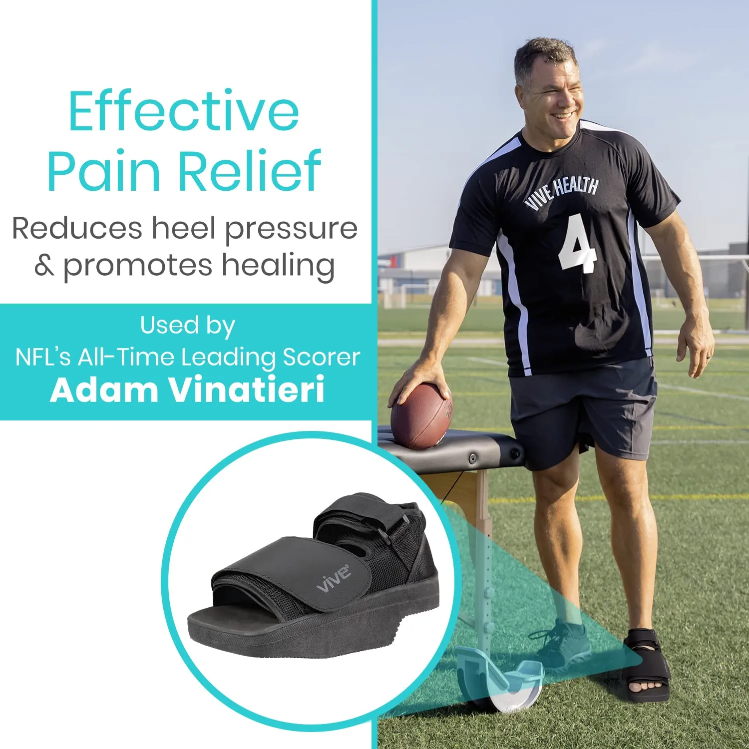 Vive Wedge Post-Op Shoe - Offloading Boot for Heel or Ankle Pain - Medical Foot Recovery for Bone or Soft Tissue Surgery, Fracture, Plantar Fasciitis, Ulcerations, Feet (Small)