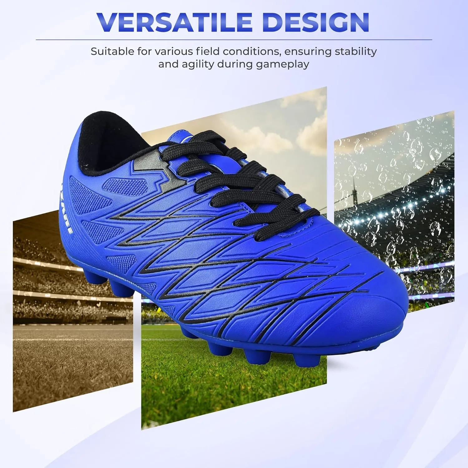 Vizari Boca Firm Ground Soccer Cleats - Lightweight, Durable & Comfortable Kids & Youth Soccer Cleats with Excellent Traction - Girls & Boys Soccer Shoes with Padded Heel & Anti-Stretch Lining