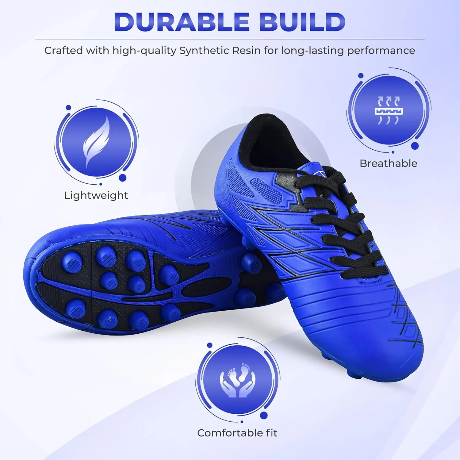 Vizari Boca Firm Ground Soccer Cleats - Lightweight, Durable & Comfortable Kids & Youth Soccer Cleats with Excellent Traction - Girls & Boys Soccer Shoes with Padded Heel & Anti-Stretch Lining