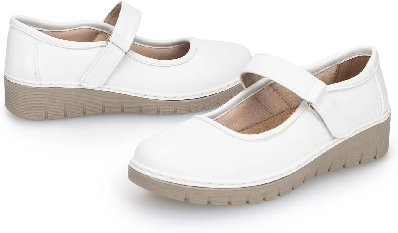 VJH confort Women s Mary Jane Flats, Breathable Comfort Round Toe Low Heel Slip-on Light Weight Walking Shoes
