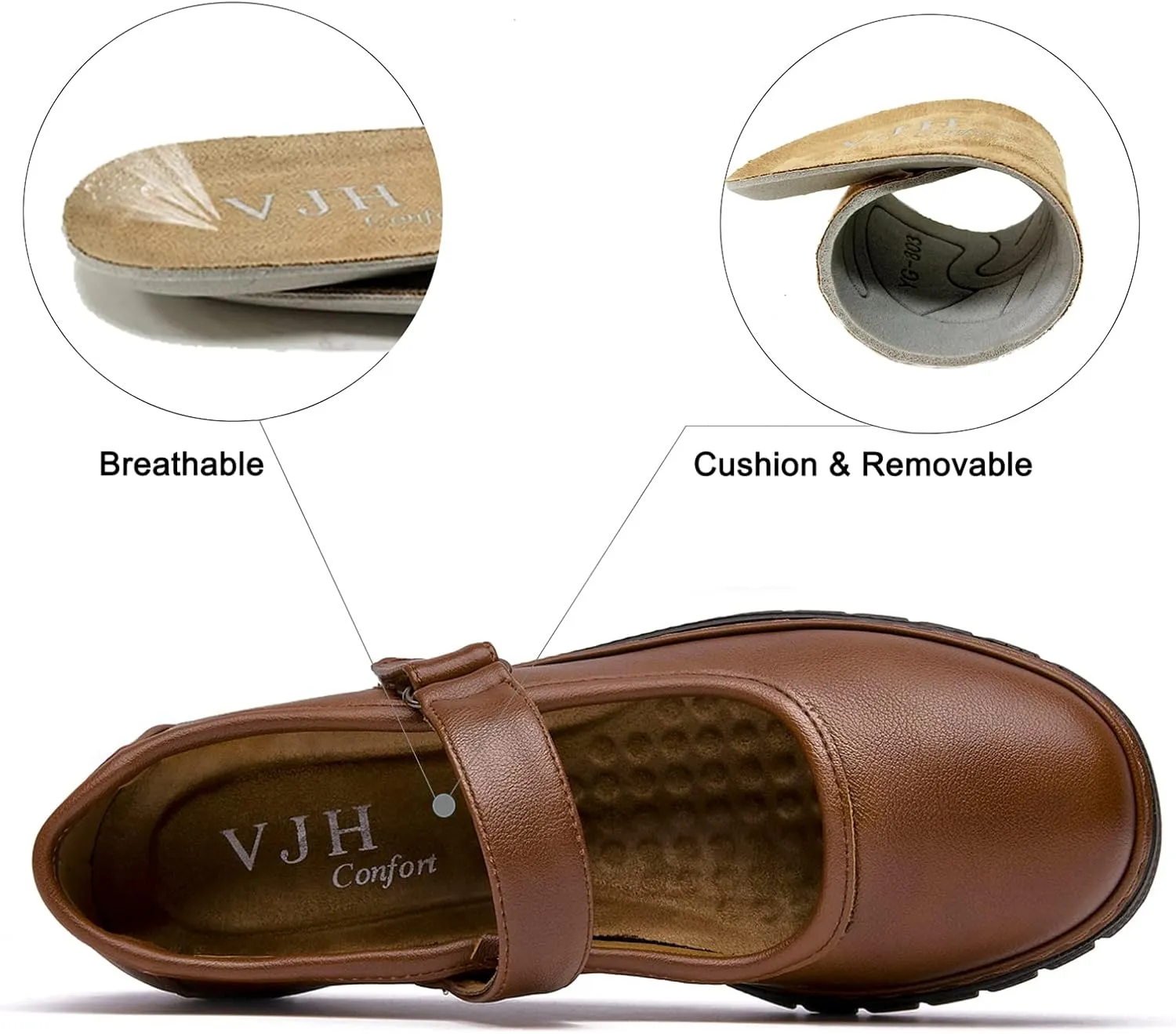 VJH confort Women s Mary Jane Flats, Breathable Comfort Round Toe Low Heel Slip-on Light Weight Walking Shoes