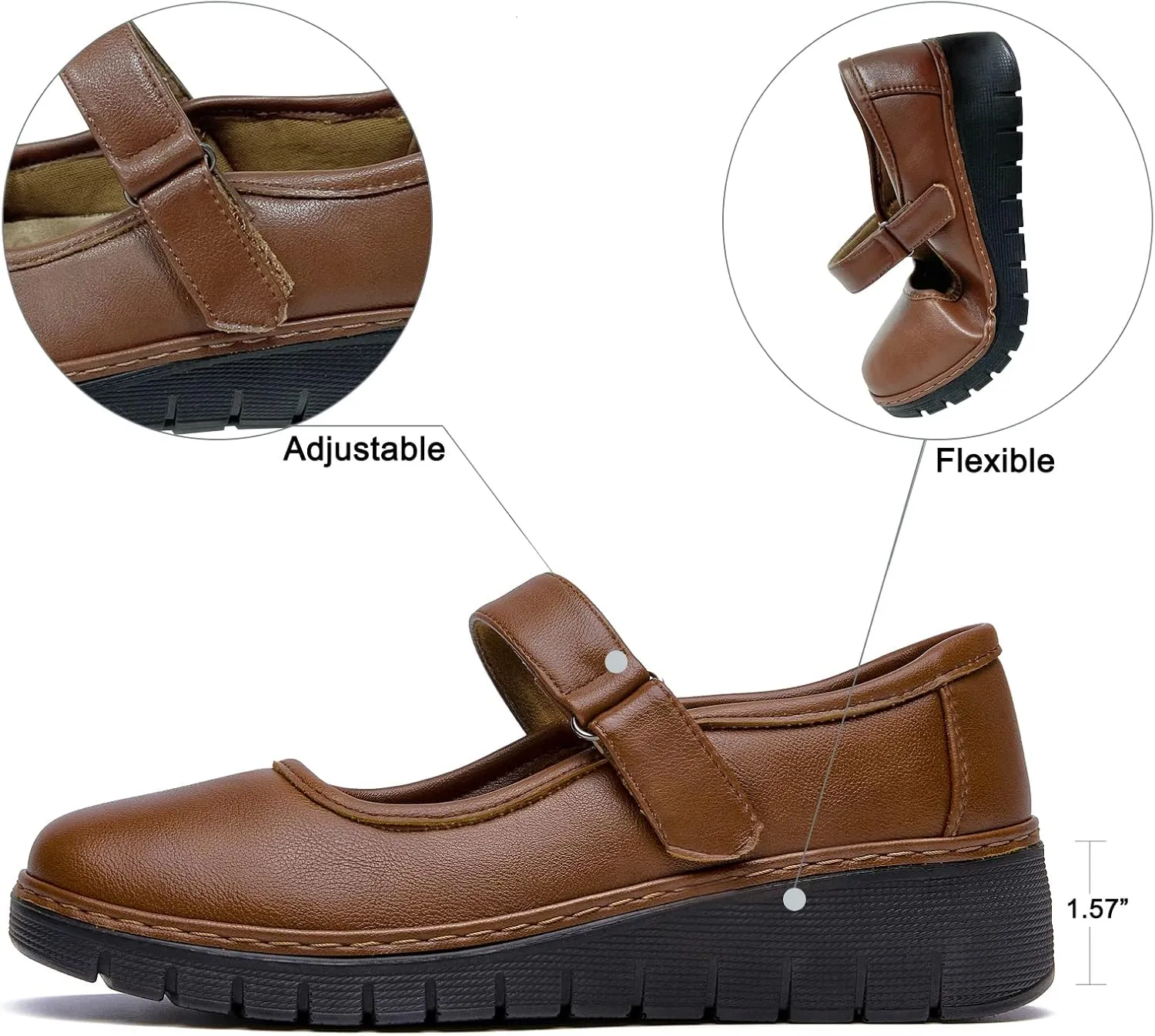VJH confort Women s Mary Jane Flats, Breathable Comfort Round Toe Low Heel Slip-on Light Weight Walking Shoes