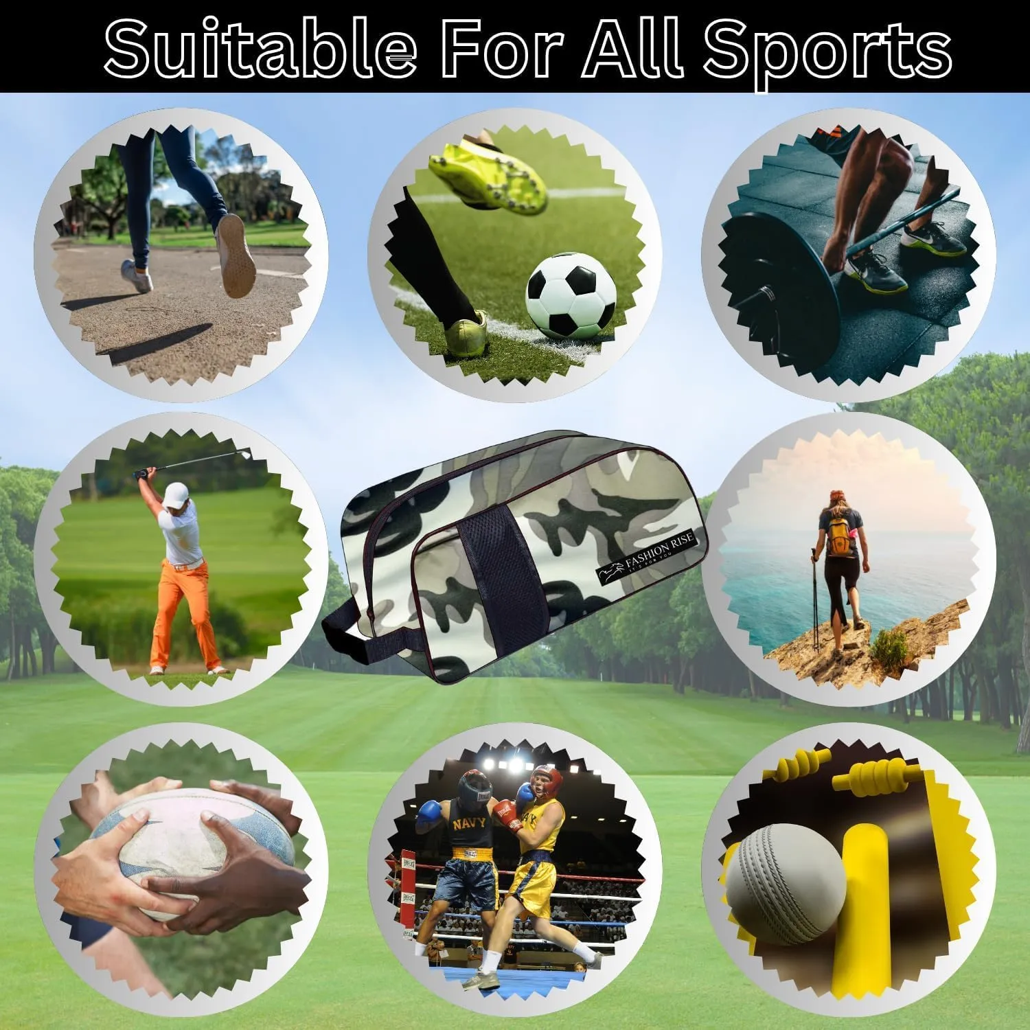 Waterproof Sports Boot/Shoe/Travel Bag for Football Cricket Rugby Golf Toiletry Gym for Men/Women (Camo Grey)