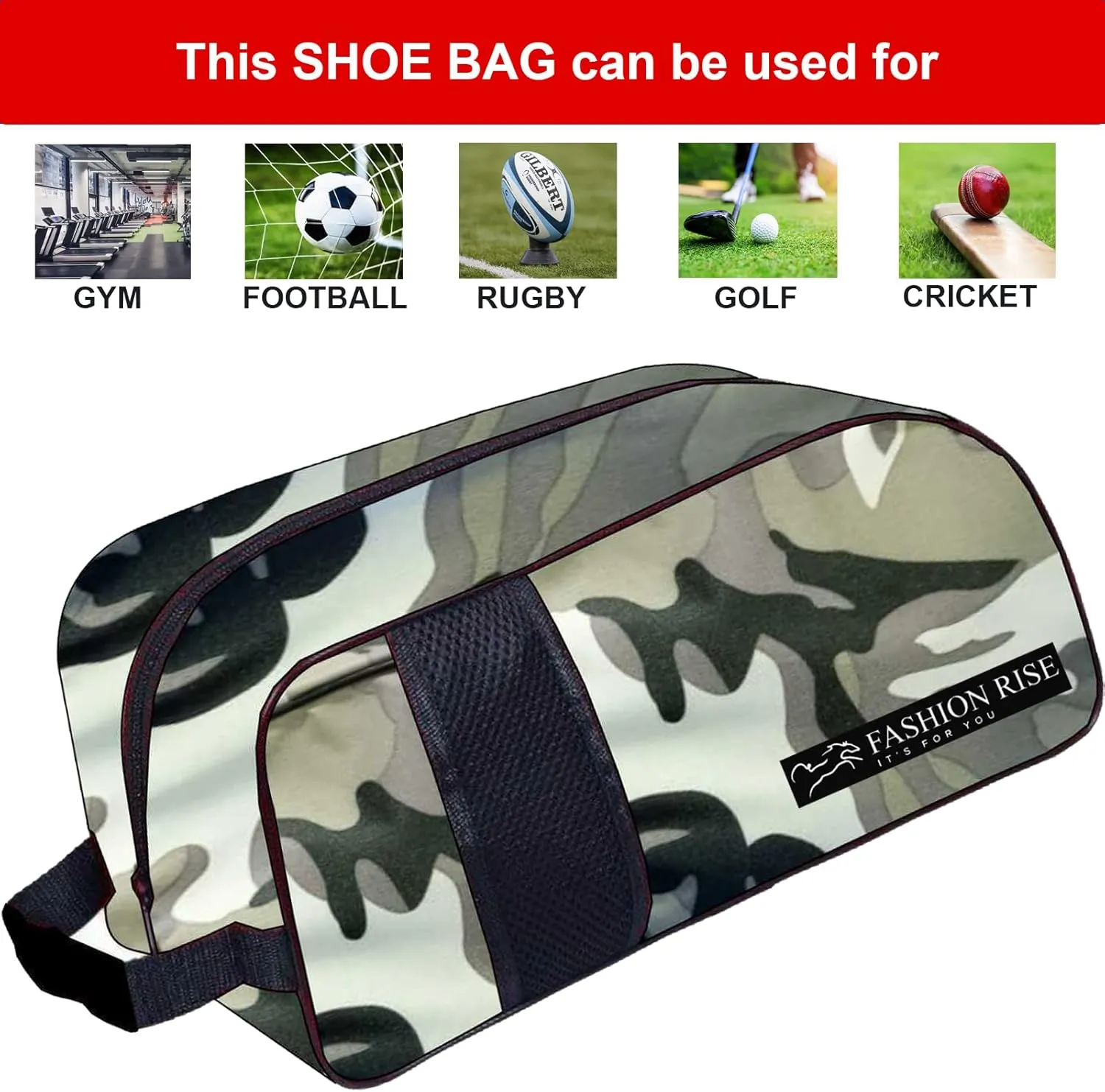 Waterproof Sports Boot/Shoe/Travel Bag for Football Cricket Rugby Golf Toiletry Gym for Men/Women (Camo Grey)