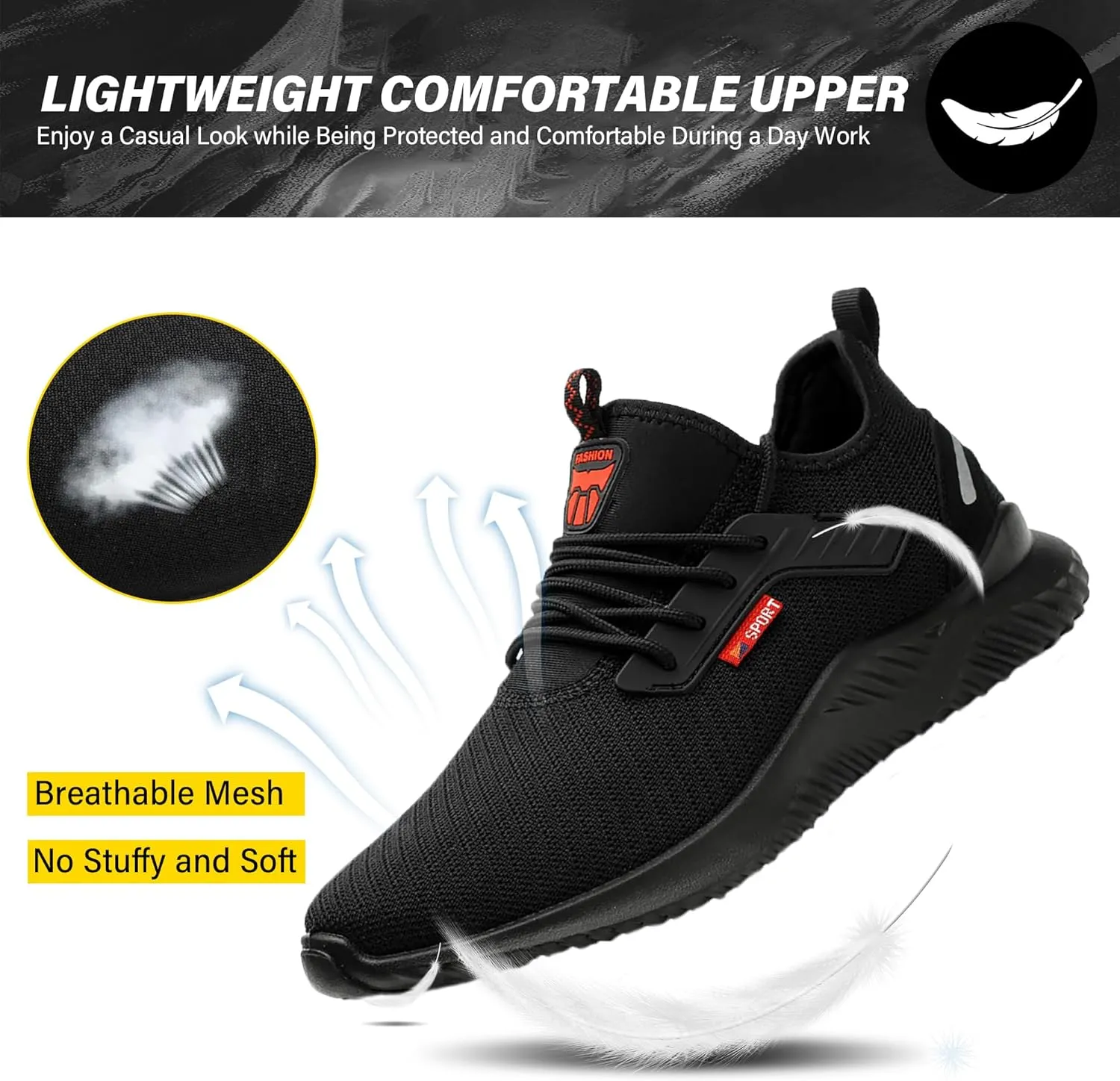 Waterproof Steel Toe Shoes for Men Women Work Shoe Lightweight Safety Sneakers Comfortable Puncture Proof Shoe Zapatos Punta de Acero para Hombres Black