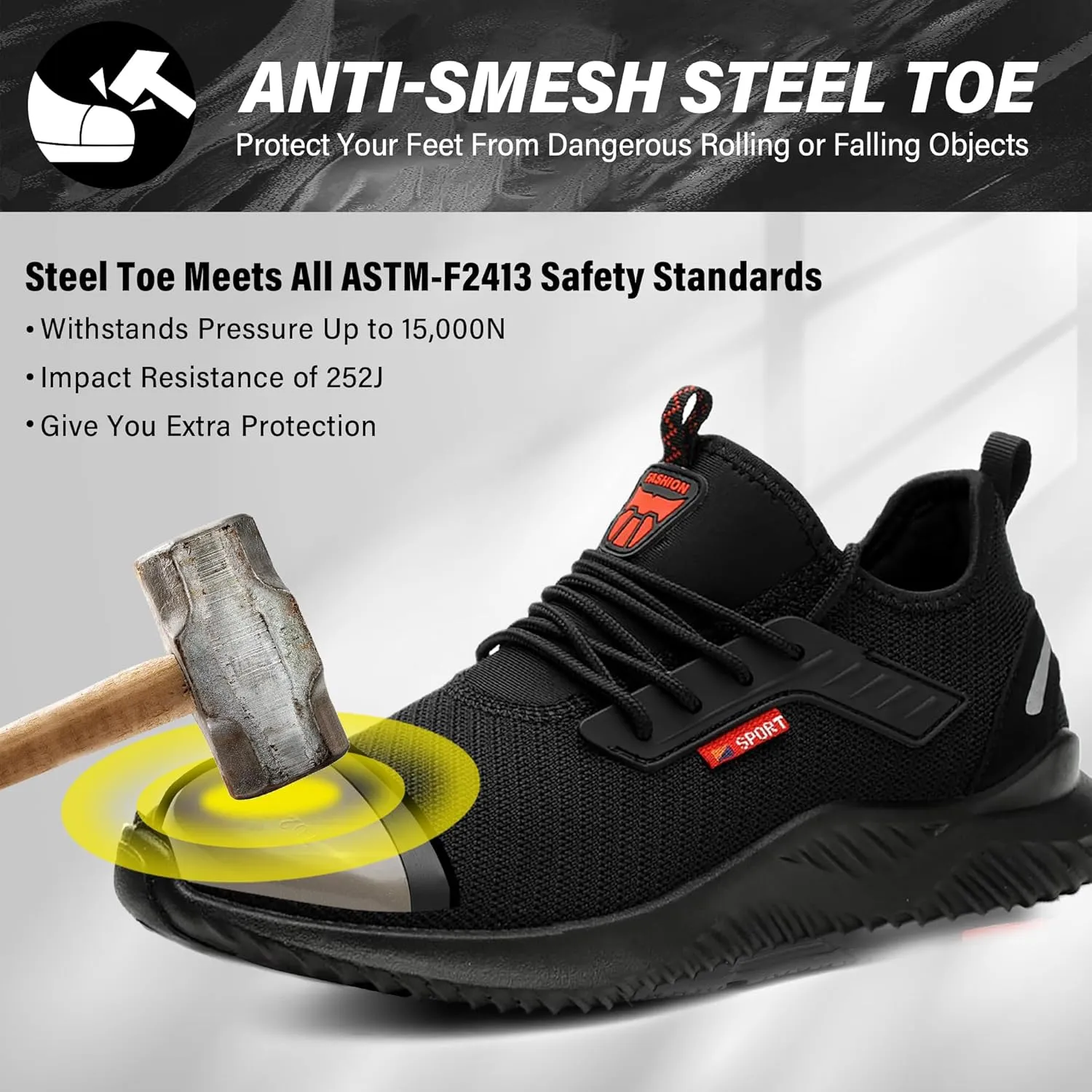 Waterproof Steel Toe Shoes for Men Women Work Shoe Lightweight Safety Sneakers Comfortable Puncture Proof Shoe Zapatos Punta de Acero para Hombres Black