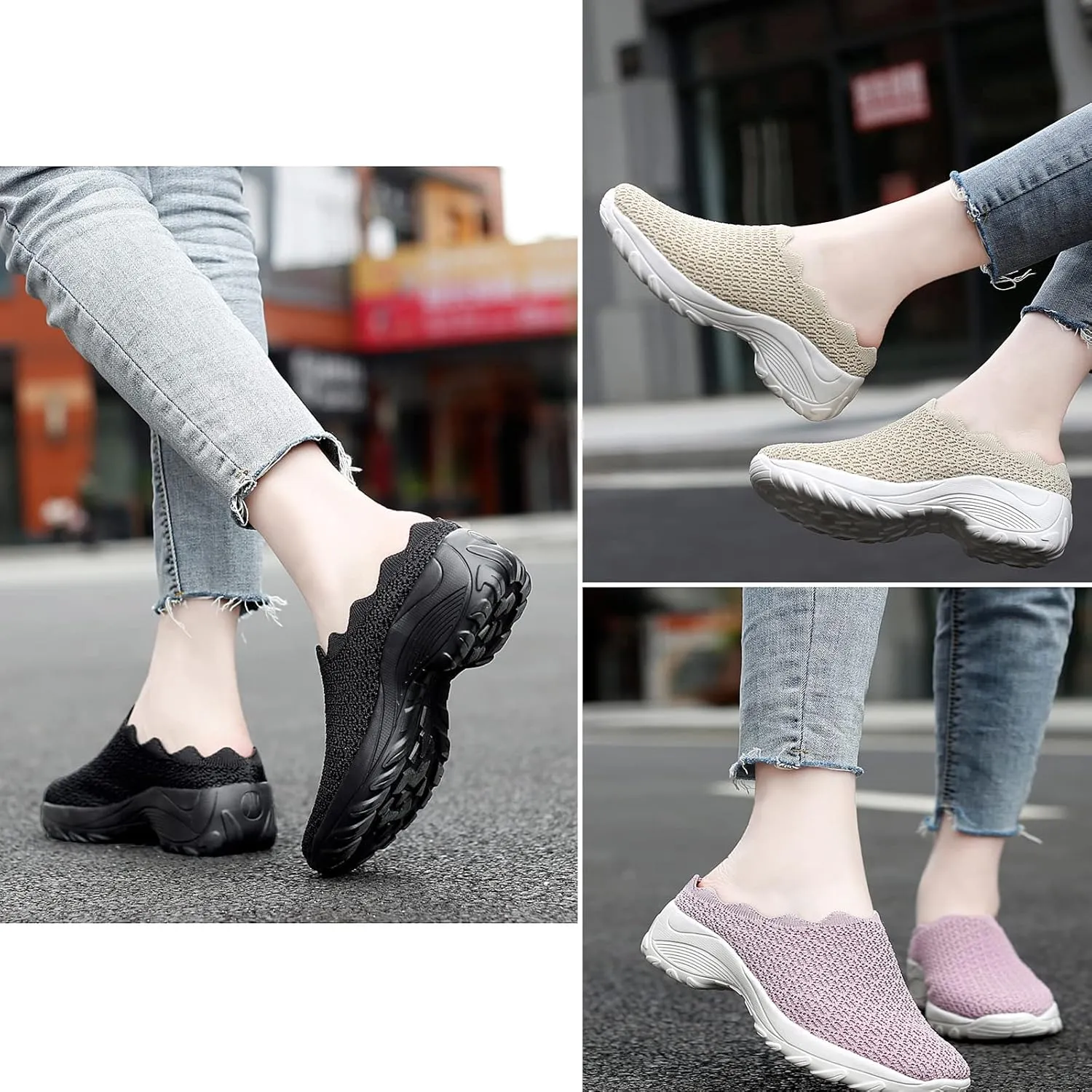 WENOREG Women's Slip on Mesh Mule Loafer Shoes,Fashion Low Wedge Lightweight Breathable Mesh Work Non-Slip Walking Shoes Memory Foam Slippers