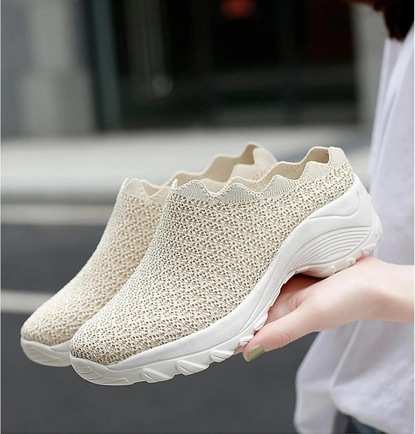 WENOREG Women's Slip on Mesh Mule Loafer Shoes,Fashion Low Wedge Lightweight Breathable Mesh Work Non-Slip Walking Shoes Memory Foam Slippers