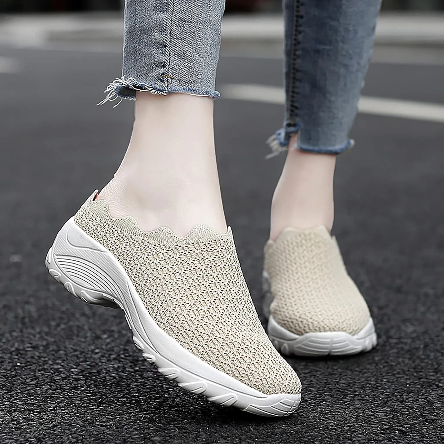 WENOREG Women's Slip on Mesh Mule Loafer Shoes,Fashion Low Wedge Lightweight Breathable Mesh Work Non-Slip Walking Shoes Memory Foam Slippers