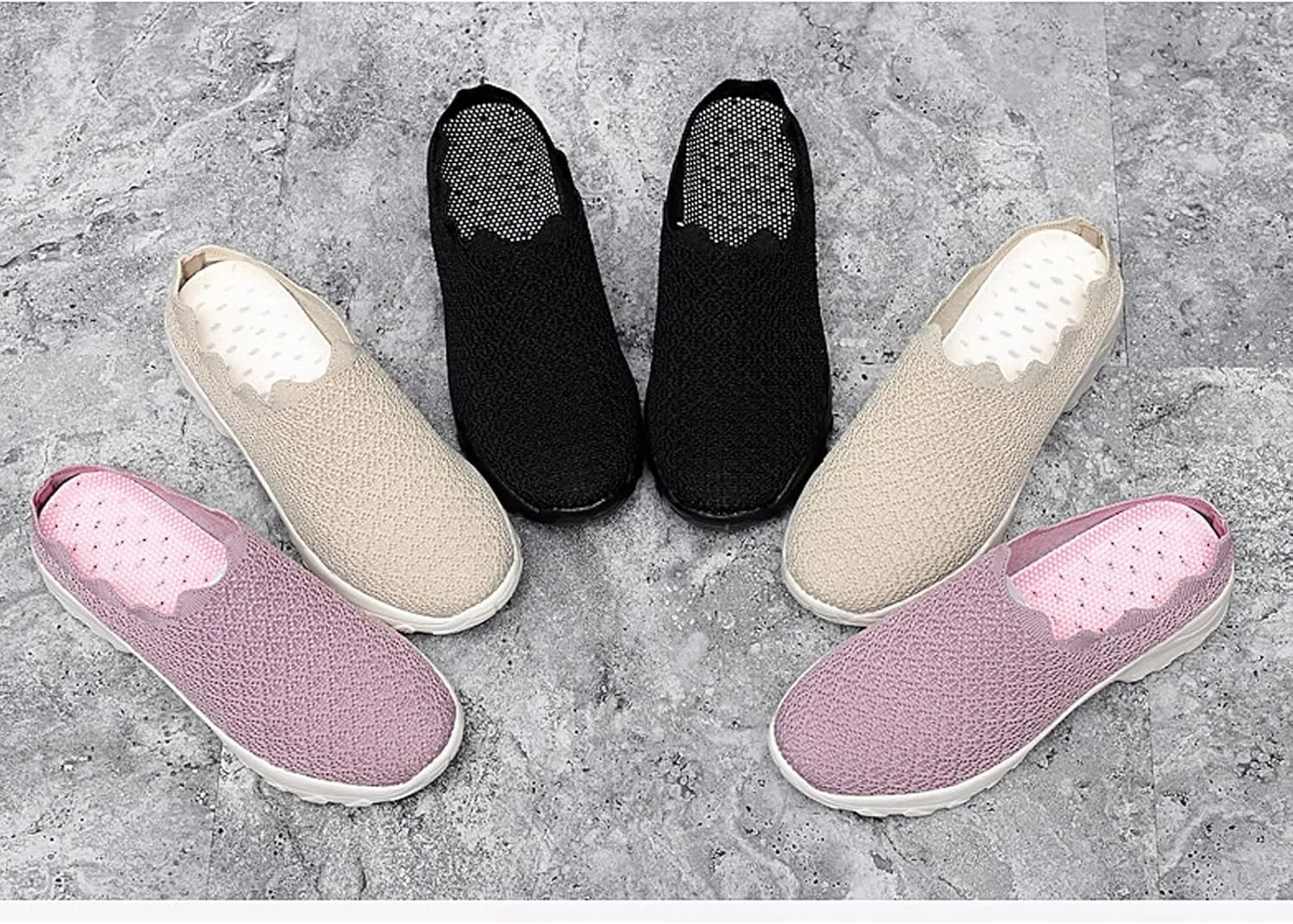 WENOREG Women's Slip on Mesh Mule Loafer Shoes,Fashion Low Wedge Lightweight Breathable Mesh Work Non-Slip Walking Shoes Memory Foam Slippers