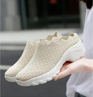 WENOREG Women's Slip on Mesh Mule Loafer Shoes,Fashion Low Wedge Lightweight Breathable Mesh Work Non-Slip Walking Shoes Memory Foam Slippers