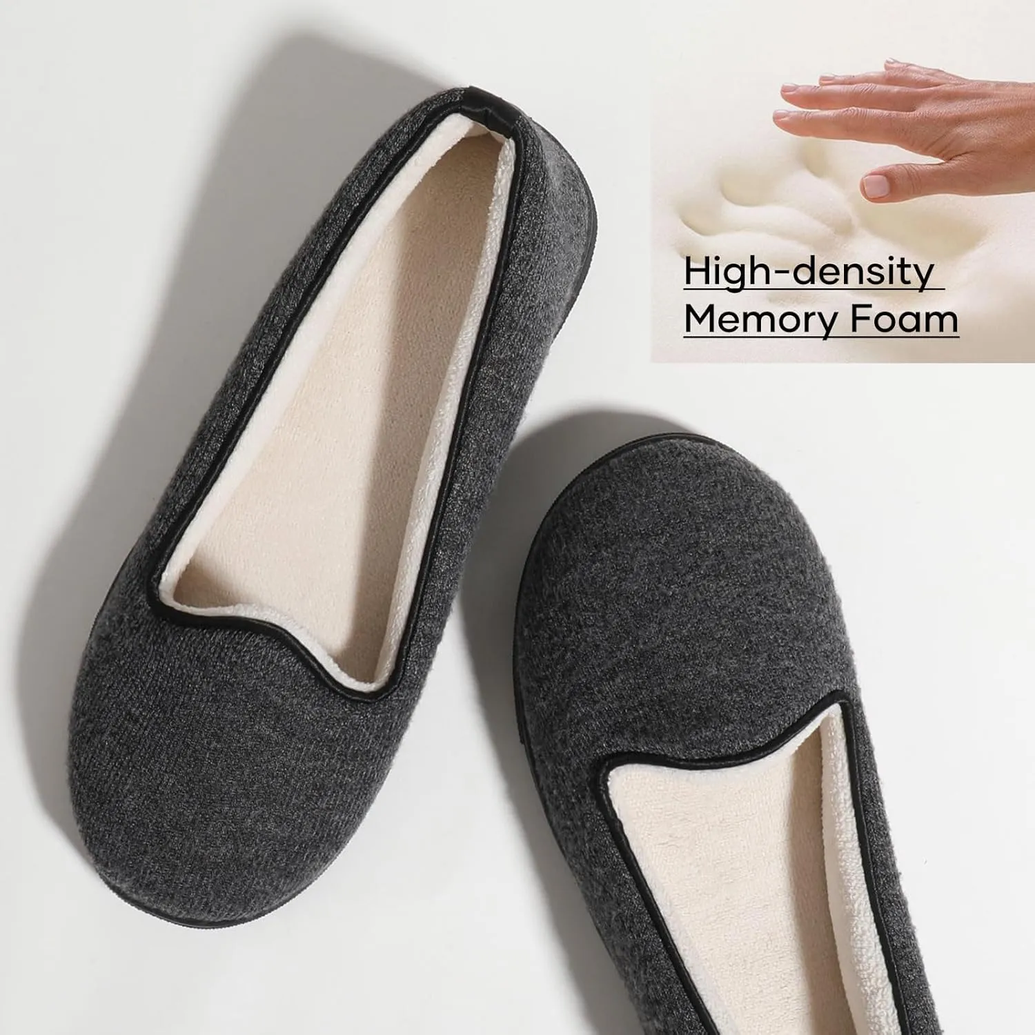 Wishcotton Women's Comfy Memory Foam ballerina House shoes, Women's Lightweight Loafer Slippers with Closed Back Indoor Outdoor