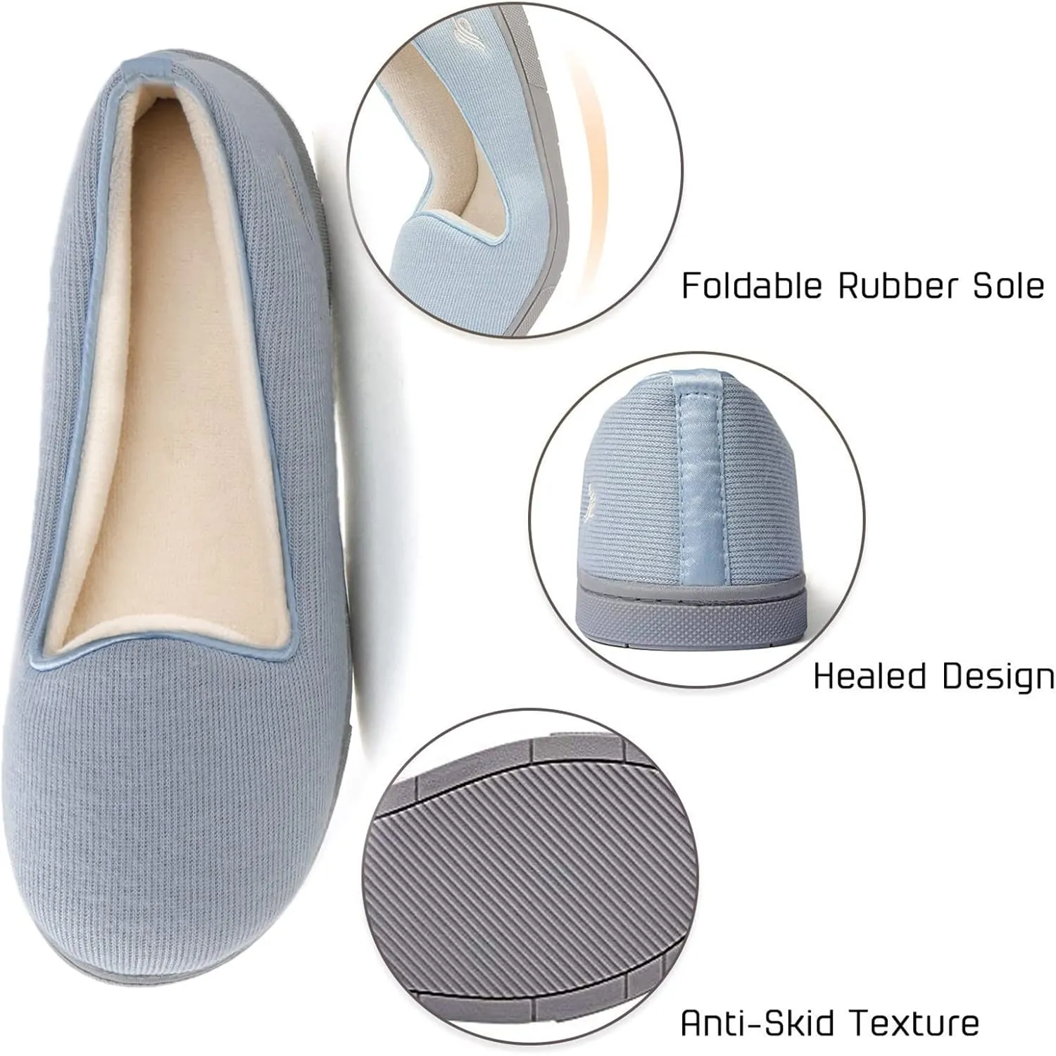 Wishcotton Women's Comfy Memory Foam ballerina House shoes, Women's Lightweight Loafer Slippers with Closed Back Indoor Outdoor