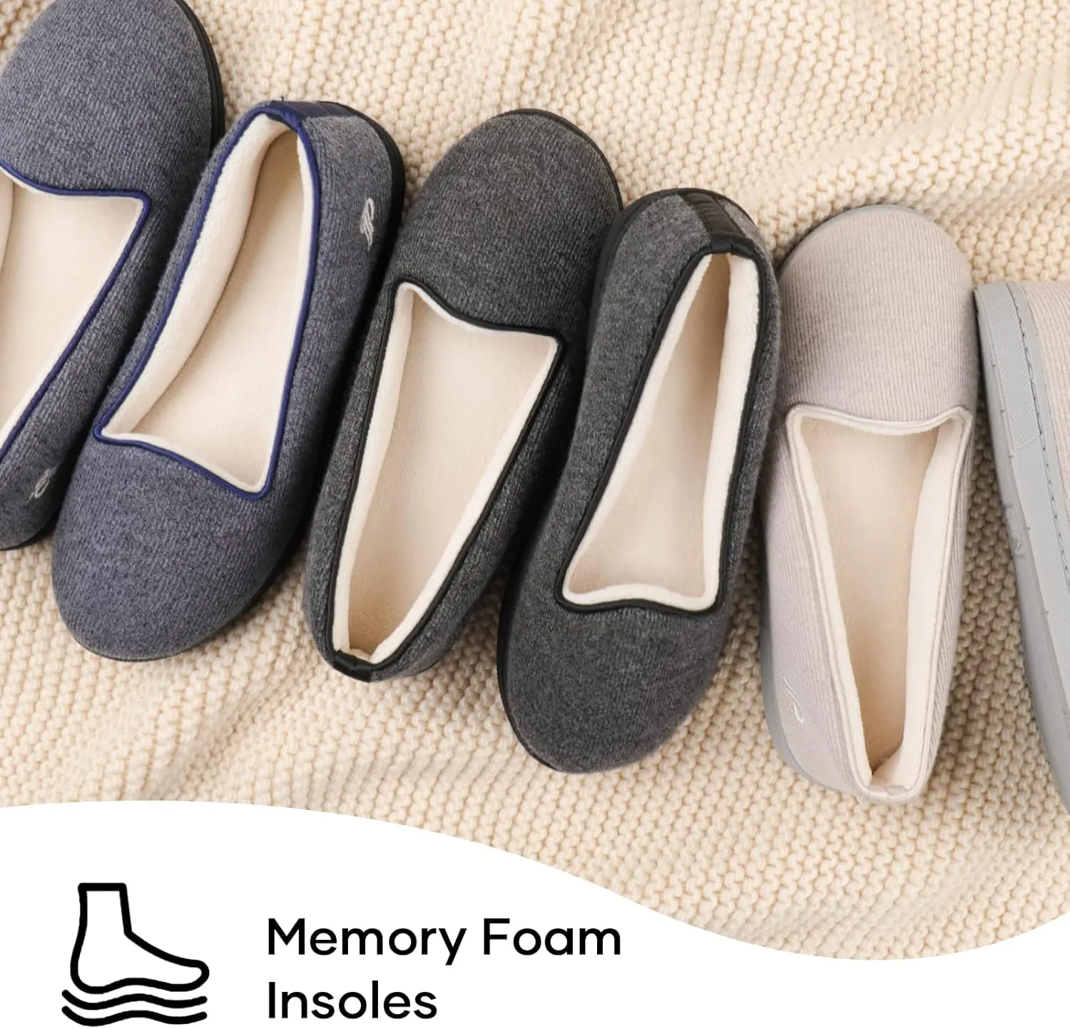 Wishcotton Women's Comfy Memory Foam ballerina House shoes, Women's Lightweight Loafer Slippers with Closed Back Indoor Outdoor