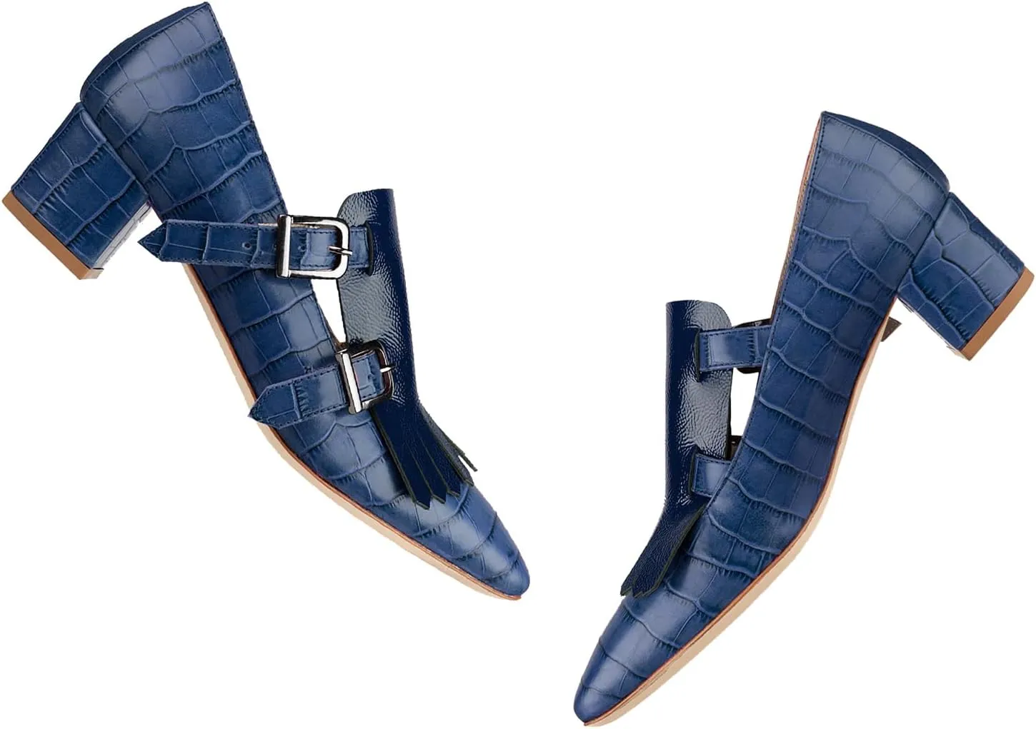Women Fringe Loafer Pumps Chunky Heel Square Toe Loafers Buckle Strap Crocodile Pattern 2 inch Block Heel Slip On Dress Shoes Tassels Animal Print Sexy Fashion Retro Party 4-11 M US