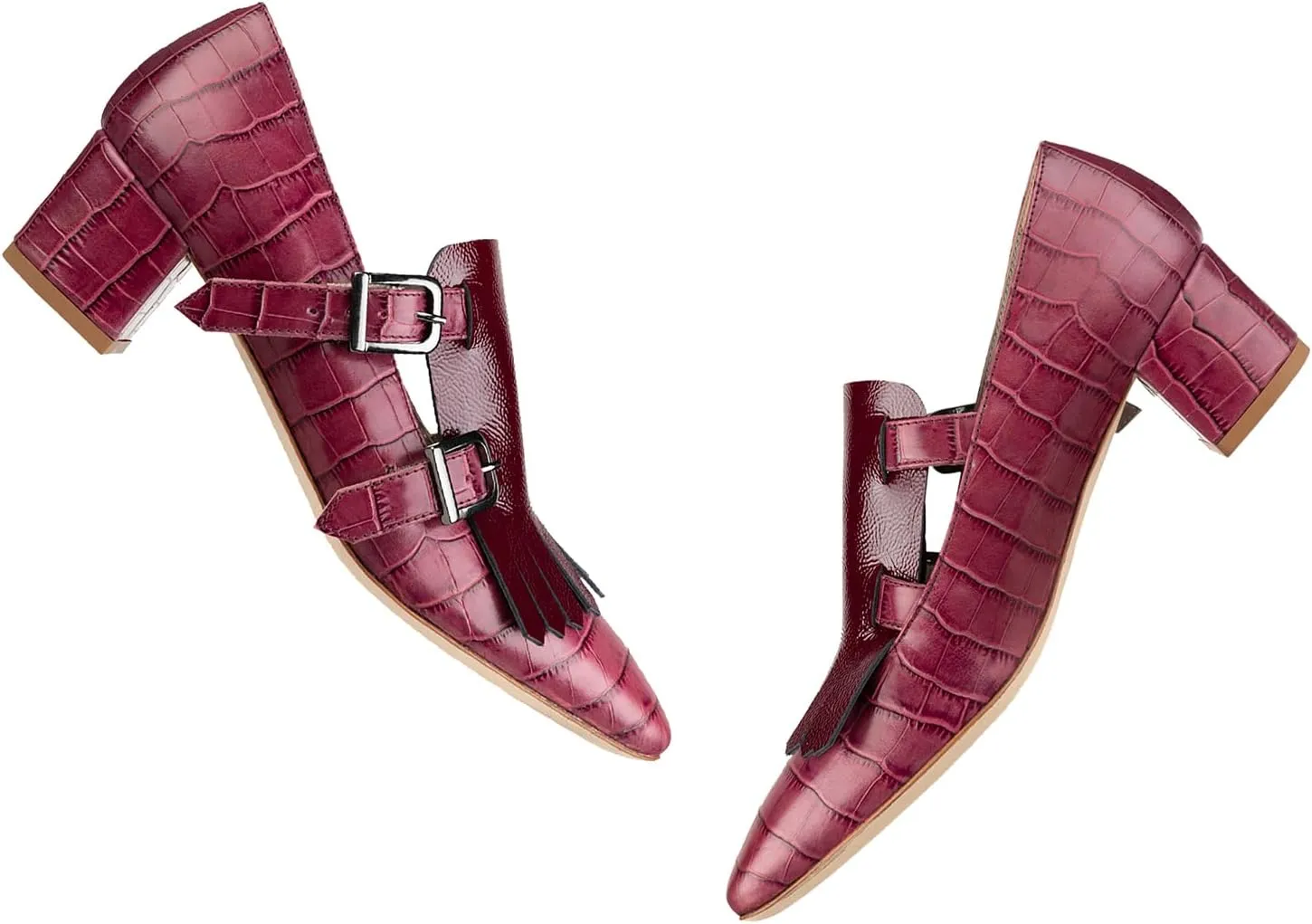 Women Fringe Loafer Pumps Chunky Heel Square Toe Loafers Buckle Strap Crocodile Pattern 2 inch Block Heel Slip On Dress Shoes Tassels Animal Print Sexy Fashion Retro Party 4-11 M US