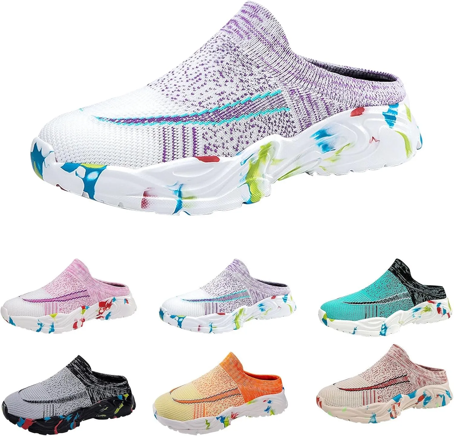 Womens Backless Sneakers Mesh Slip-on Mule Shoes Womens Running Shoes Wide Dress Casual Shoes Fashion Sneakers Waterproof Tennis Shoe Cross Trainer Shoe