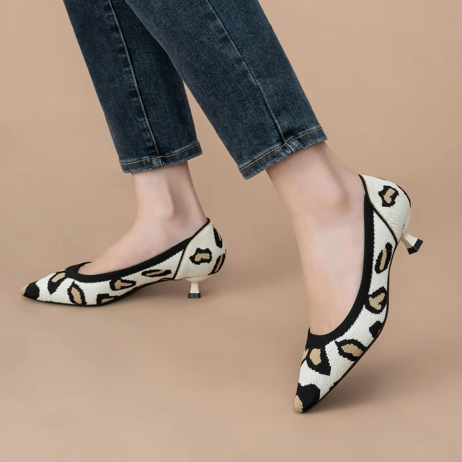 Womens Breathable Mesh Knitted Kitten Heels Pumps Classical Pointed Toe Comfortable Casual Formal Dress Party Shoes
