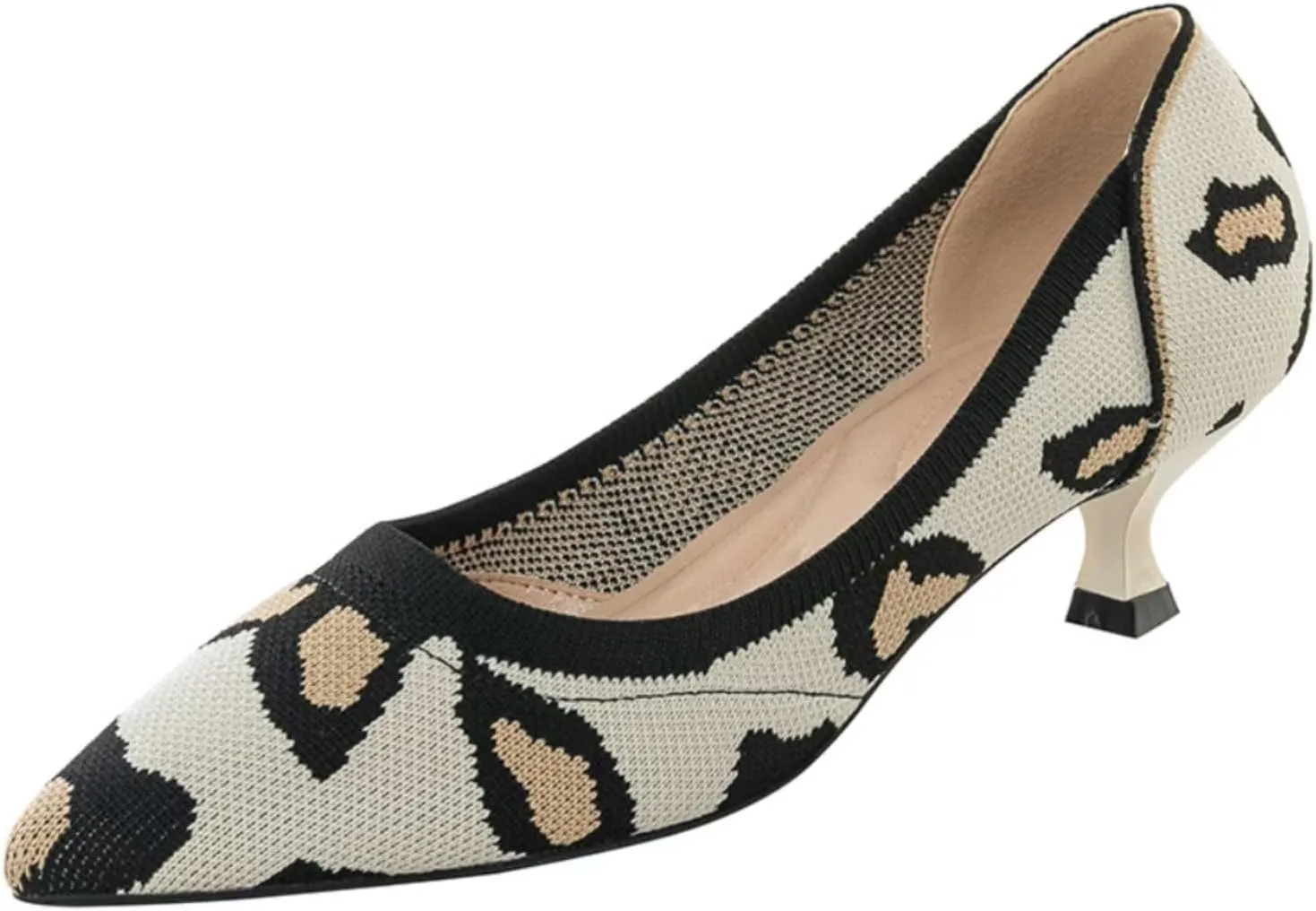 Womens Breathable Mesh Knitted Kitten Heels Pumps Classical Pointed Toe Comfortable Casual Formal Dress Party Shoes