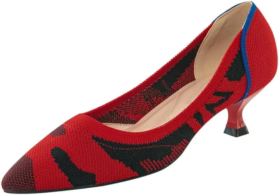 Womens Breathable Mesh Knitted Kitten Heels Pumps Classical Pointed Toe Comfortable Casual Formal Dress Party Shoes