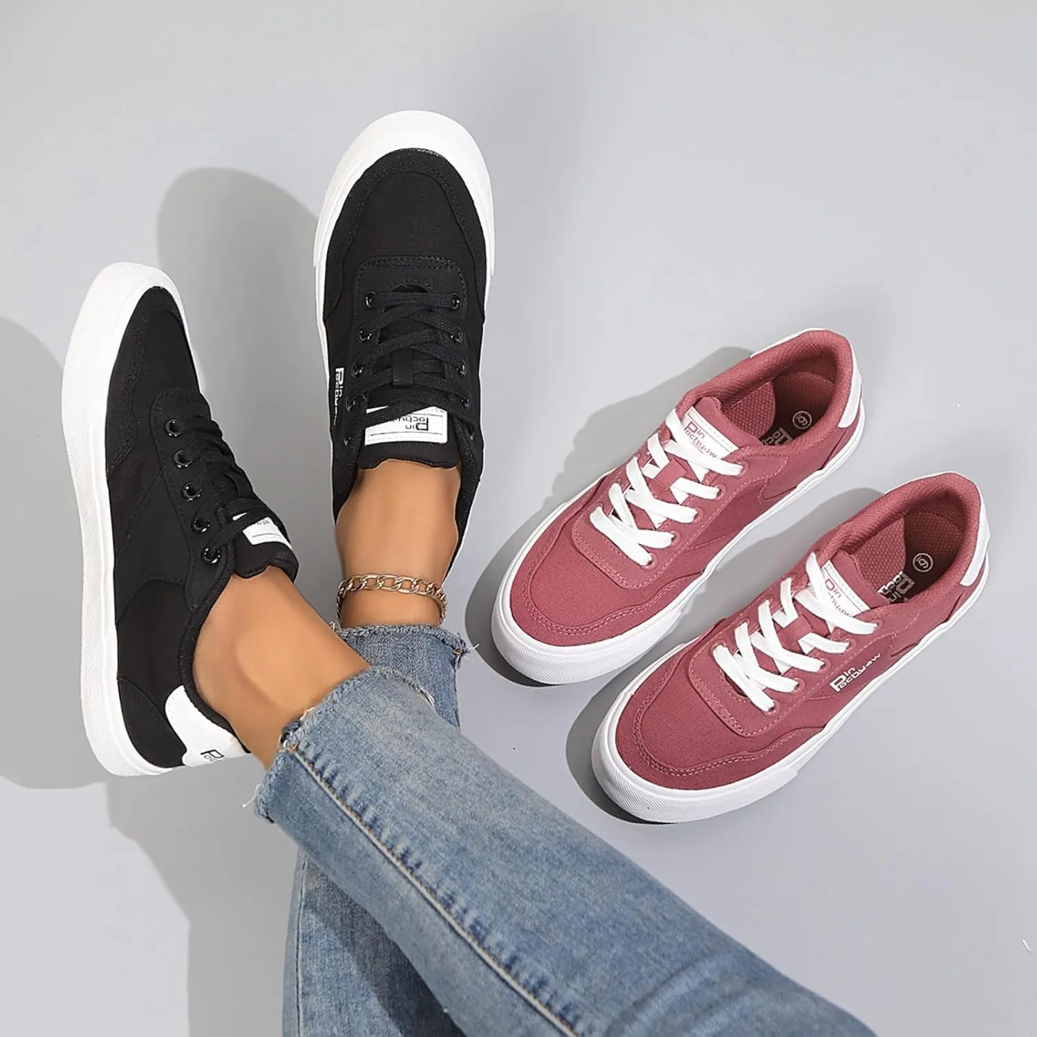 Womens Canvas Sneakers Lace Up Canvas Loafers Casual Non Slip Walking Shoes Classic Simple Flat Fashion Sneakers