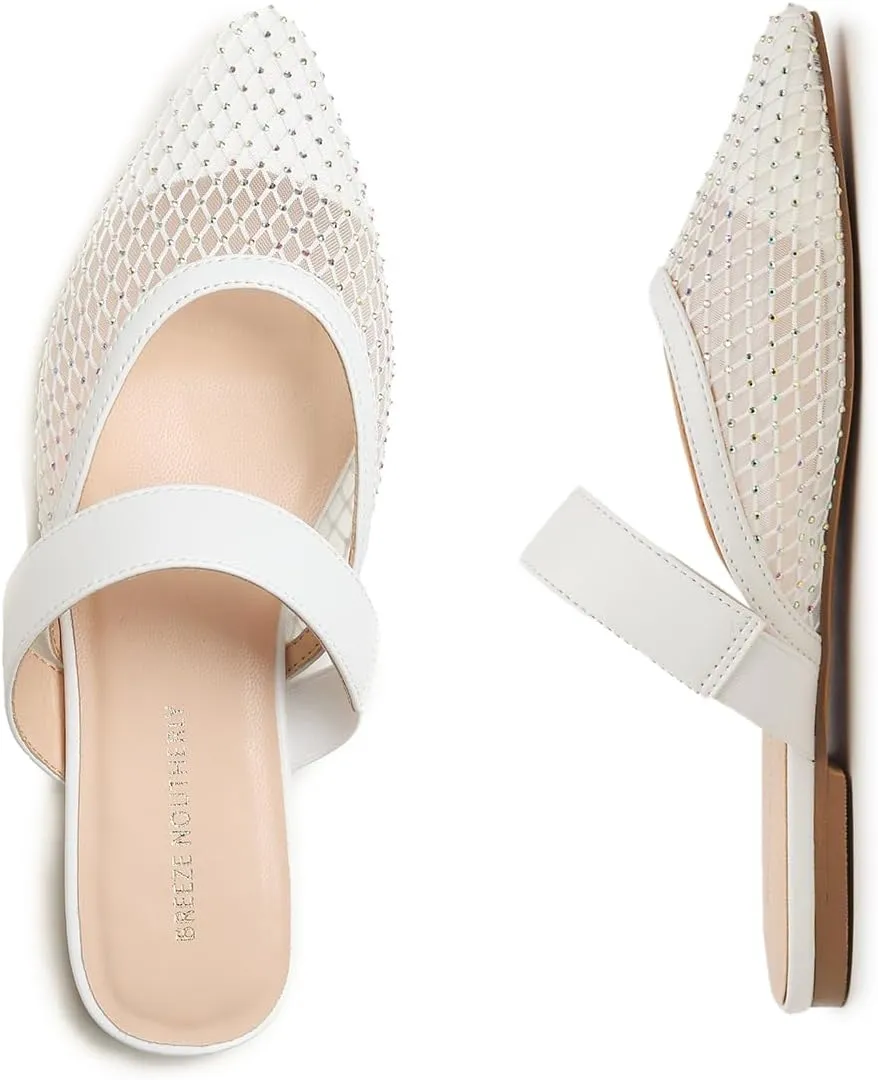 Women's Fashion Mesh Mules Slip On Backless Slide Flats