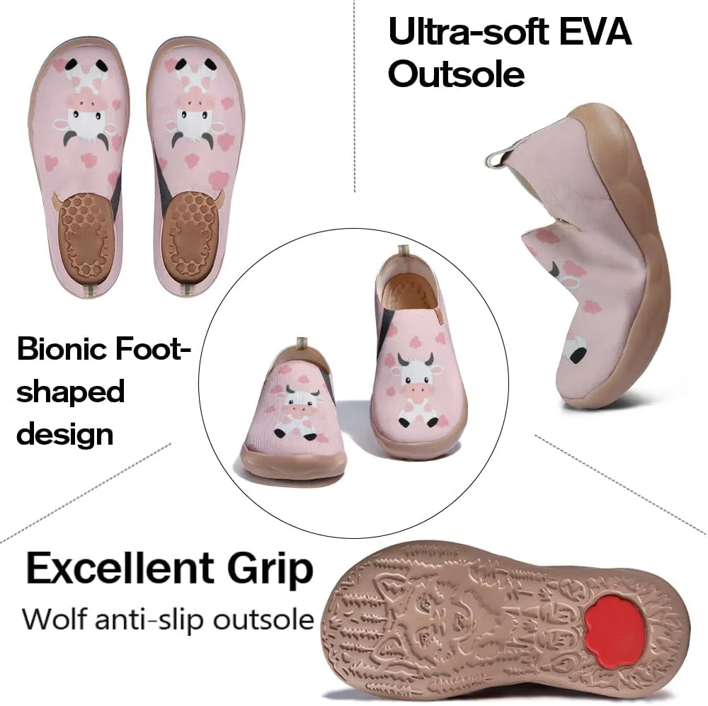 Women's Flat Round Toe Outdoor Hiking Shoes Breathable Knitted Casual Shoes Slip-on Design Animal Style