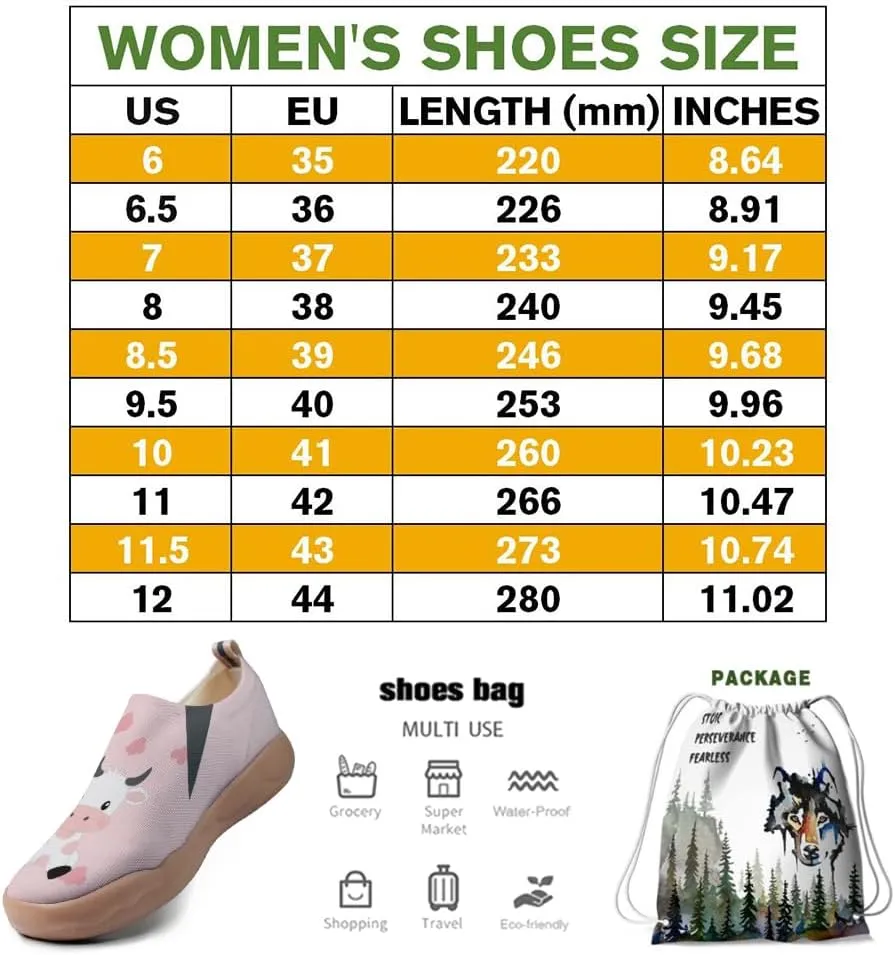 Women's Flat Round Toe Outdoor Hiking Shoes Breathable Knitted Casual Shoes Slip-on Design Animal Style