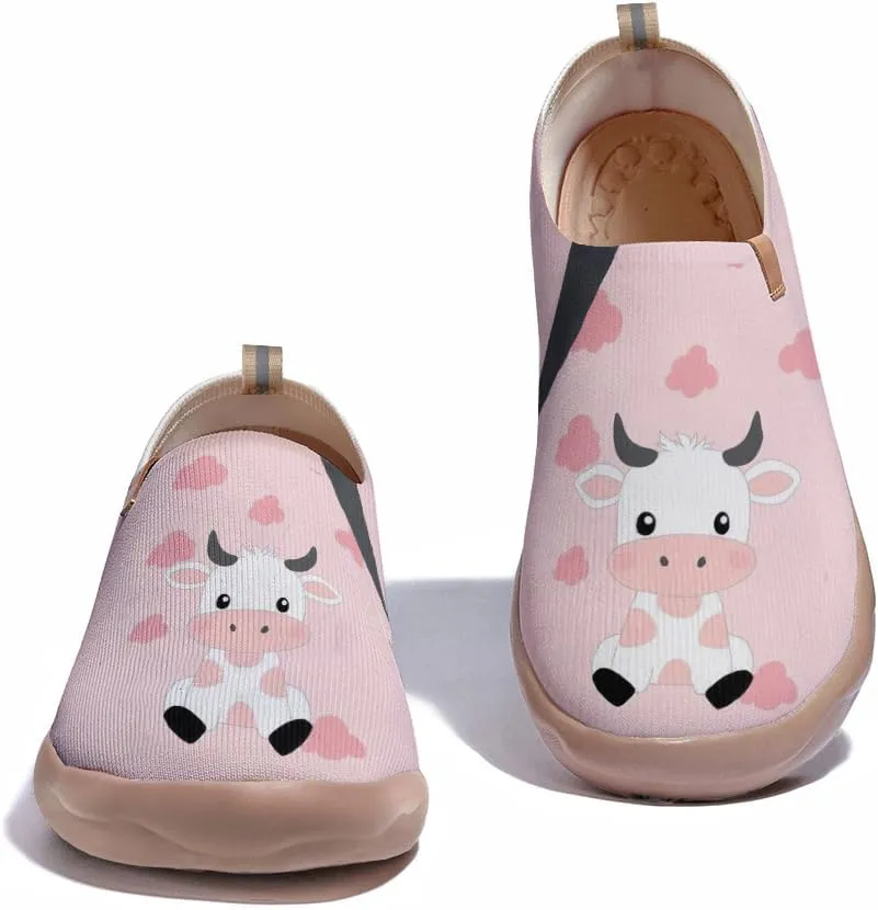 Women's Flat Round Toe Outdoor Hiking Shoes Breathable Knitted Casual Shoes Slip-on Design Animal Style