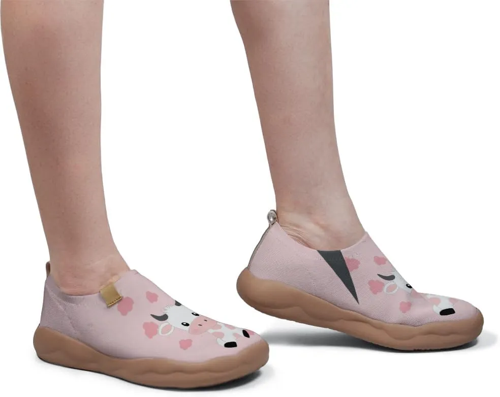 Women's Flat Round Toe Outdoor Hiking Shoes Breathable Knitted Casual Shoes Slip-on Design Animal Style