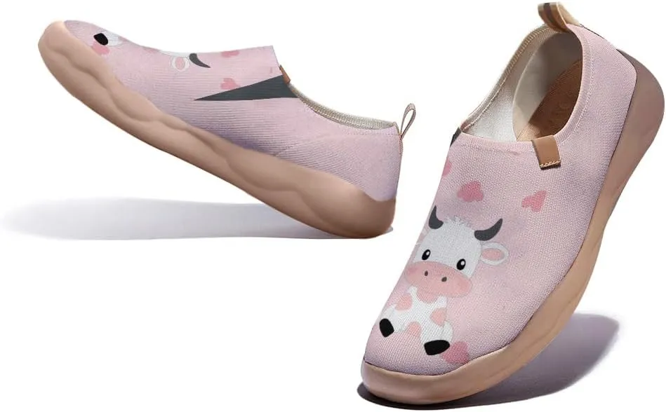 Women's Flat Round Toe Outdoor Hiking Shoes Breathable Knitted Casual Shoes Slip-on Design Animal Style