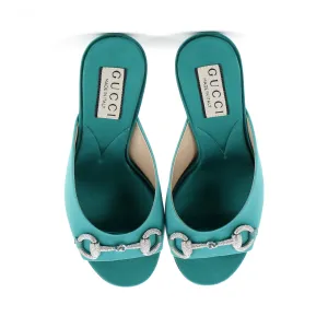Women's Horsebit Heeled Mule Sandals Satin with Crystals