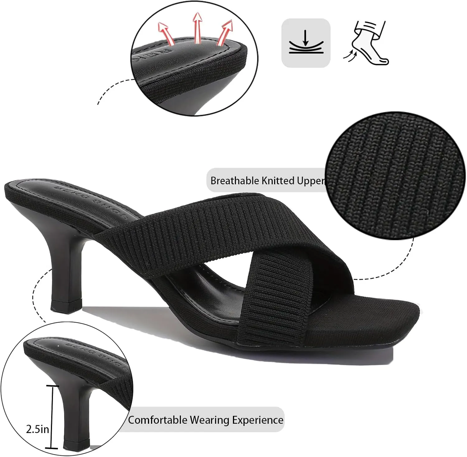 Women's Knitted Crossover Strap Stiletto High Heels Sandals Fashion Square Open Toe Slip On High Heel Mules Sandals Summer Party Dance Dress Slides