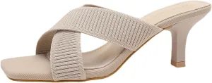 Women's Knitted Crossover Strap Stiletto High Heels Sandals Fashion Square Open Toe Slip On High Heel Mules Sandals Summer Party Dance Dress Slides