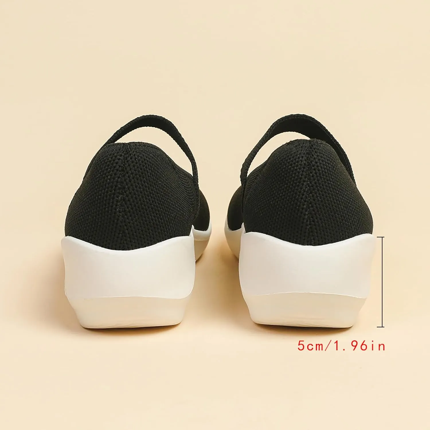 Women'S Knitted Platform Orthopedic Walking Mary Janes with Elastic Band Comfortable Breathable Lightweight Wedge Arch Support Sneakers Casual Soft Sole Nurse Mom Work Shoes