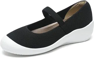Women'S Knitted Platform Orthopedic Walking Mary Janes with Elastic Band Comfortable Breathable Lightweight Wedge Arch Support Sneakers Casual Soft Sole Nurse Mom Work Shoes
