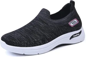 Women's Lightweight Slip-On Walking Shoes - Breathable Athletic Tennis Sneakers with Soft Knitted Fabric for Casual Gym Running of All Ages