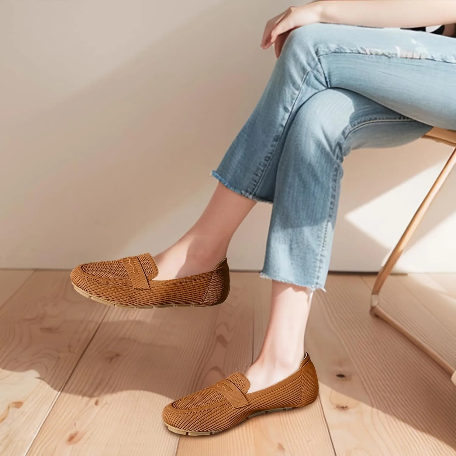 Womens Loafers Comfortable Knit Driving Shoes Washable Casual Work Slip on Loafer