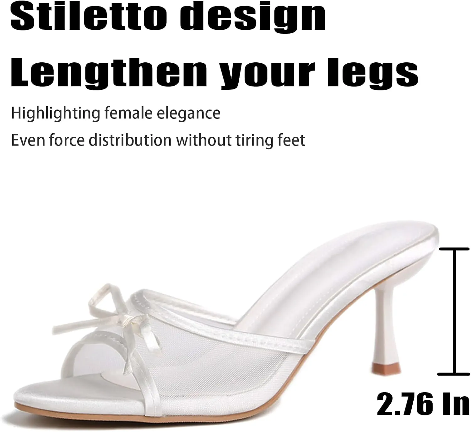 Women's Mesh Bow Fish Mouth Kitten Heel Mules Slide Sandals Comfort Sexy Open toe Slip On Stiletto Backless Dress Slippers for Summer Party Wedding Work