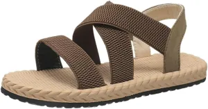 Women's Open Toe Elastic Ankle Strap Flat Summer Beach Sandal Comfy Slip on Sandals Dressy Strappy Shoes Sandals