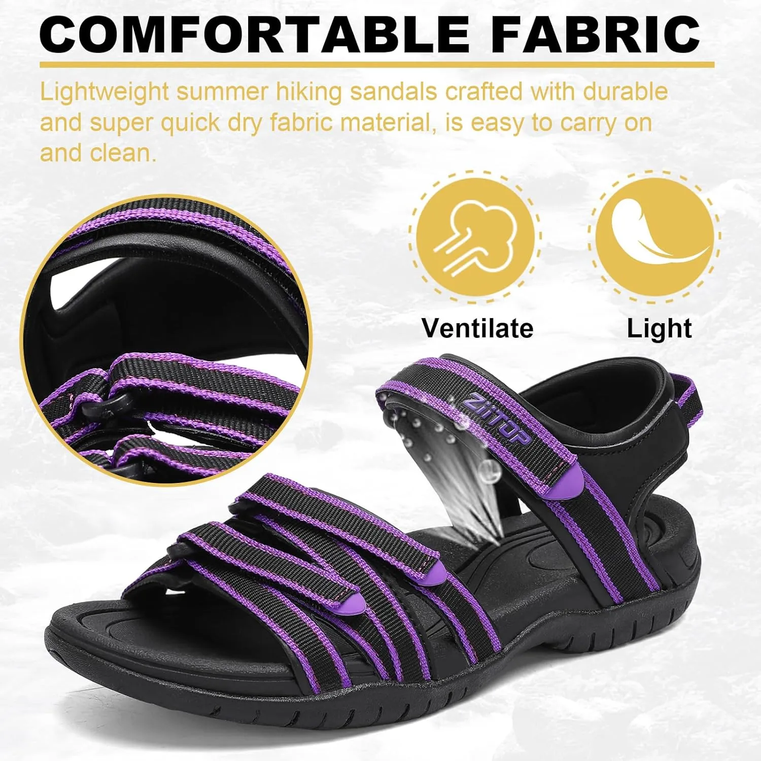 Womens Open Toe Hiking Sandal Women Slip On Sport Walking Sandal Straps with Arch Support Beach Vacation Casual Camping