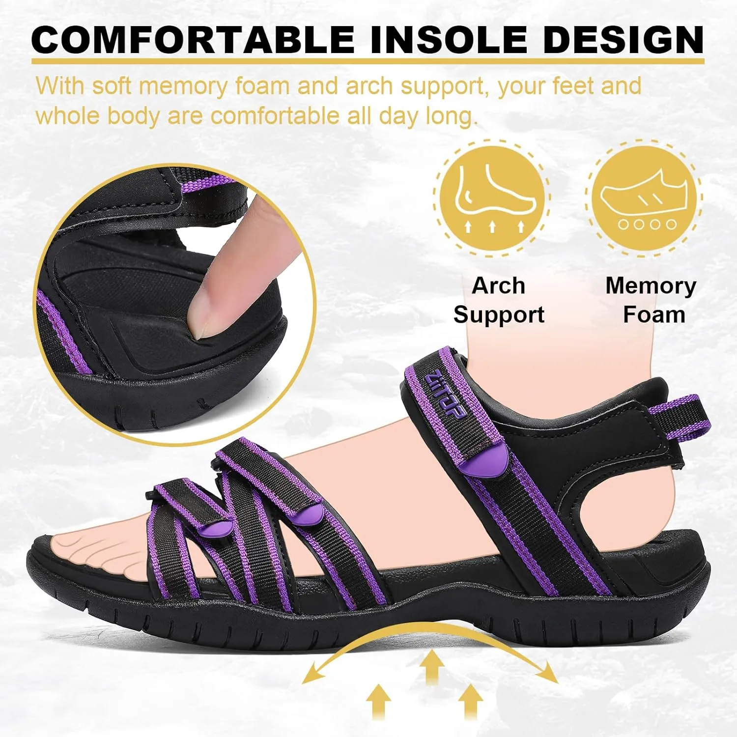 Womens Open Toe Hiking Sandal Women Slip On Sport Walking Sandal Straps with Arch Support Beach Vacation Casual Camping