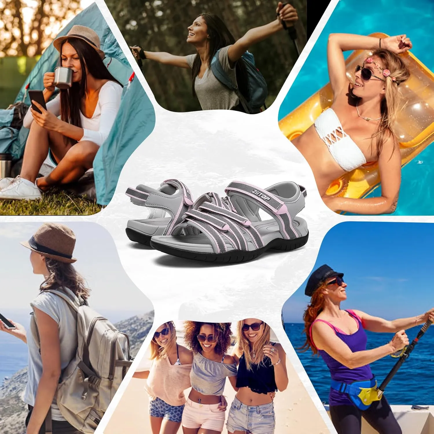 Womens Open Toe Hiking Sandal Women Slip On Sport Walking Sandal Straps with Arch Support Beach Vacation Casual Camping