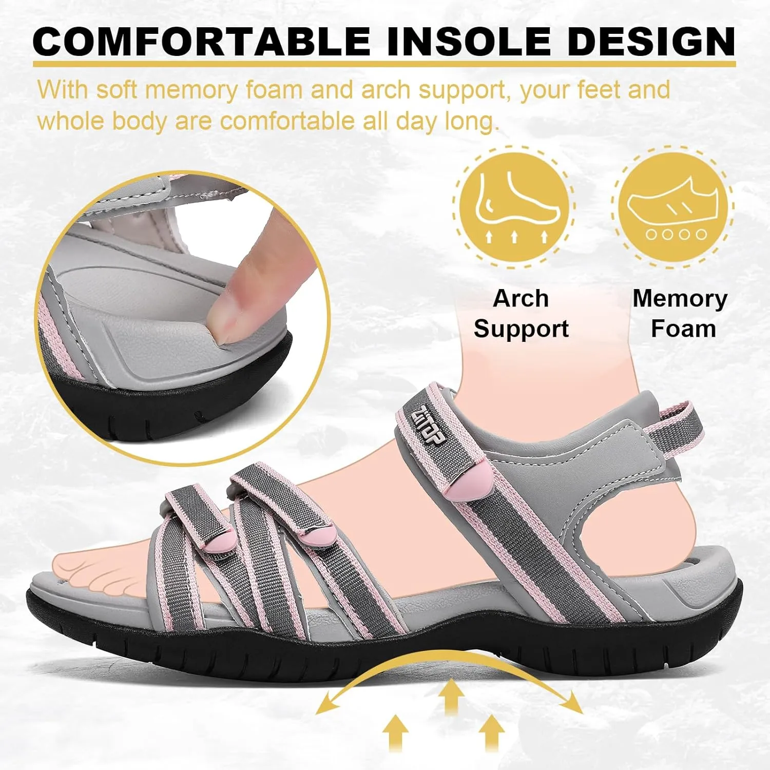 Womens Open Toe Hiking Sandal Women Slip On Sport Walking Sandal Straps with Arch Support Beach Vacation Casual Camping